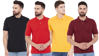 Cotton Blend Solid Half Sleeves Mens Polo Neck T-Shirt (Pack of 4)